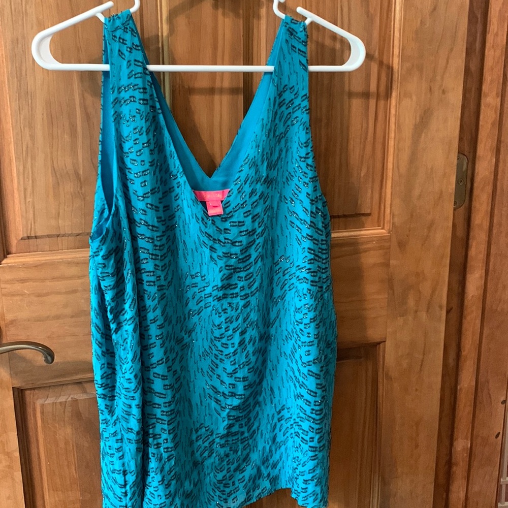 Lilly Pulitzer L Florin top, Teal bay silk swirl
